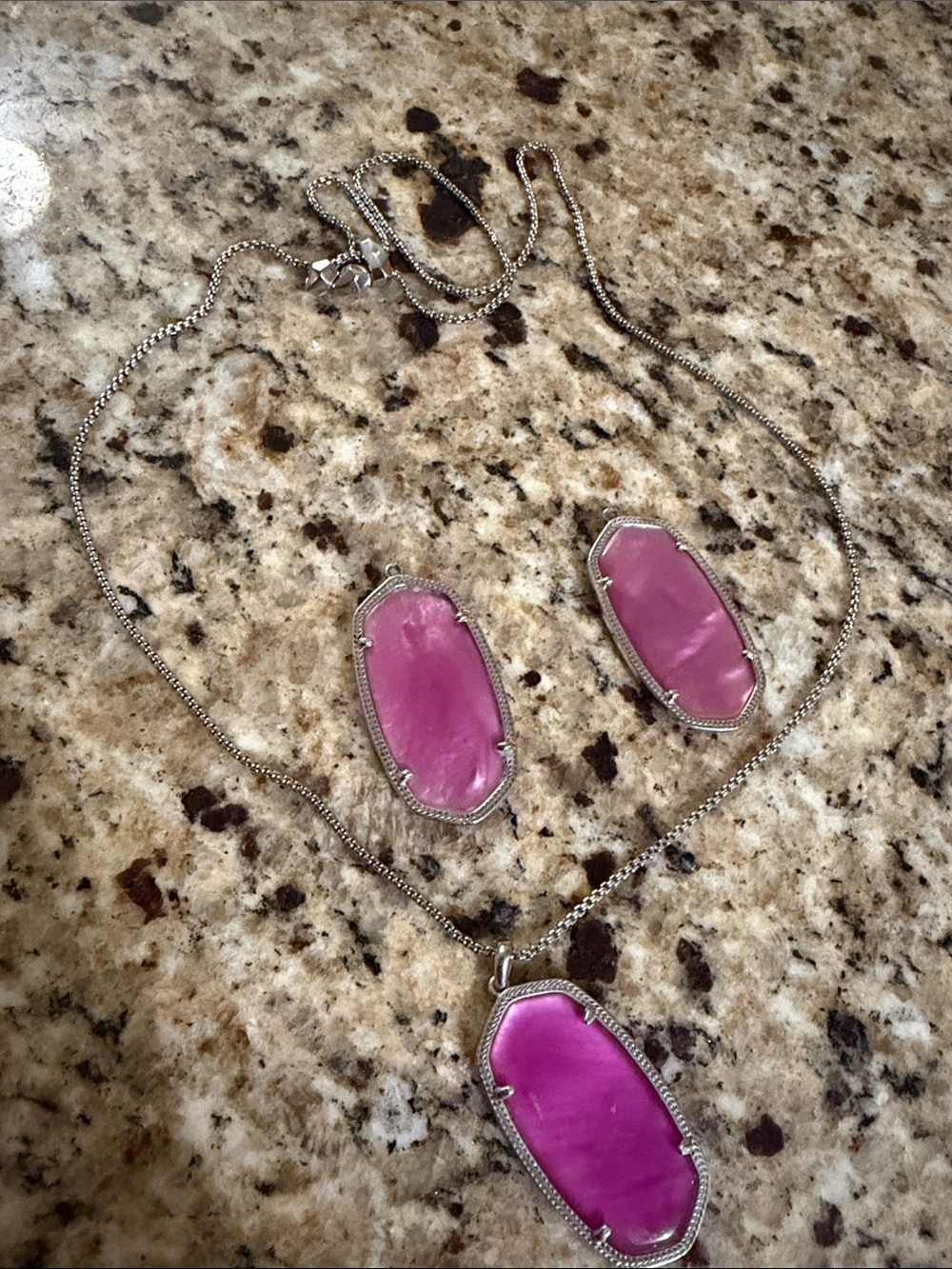 Kendra Scott Pink Stone Pendant Necklace with Matching Earrings